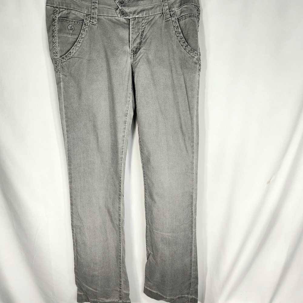 Freestyle Revolution Grey 5 Pocket Criss Cross Accents Microsuede Pants Size 7